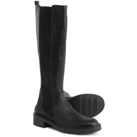 Emanuele Crasto Black Leather Tall Riding Boots, Size 7M US, Made in Italy New - Picture 3 of 3